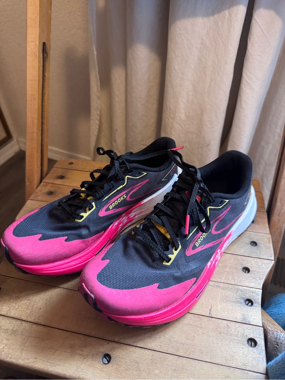 Brooks Women's Black Running Shoes with Pink & Yellow Accents